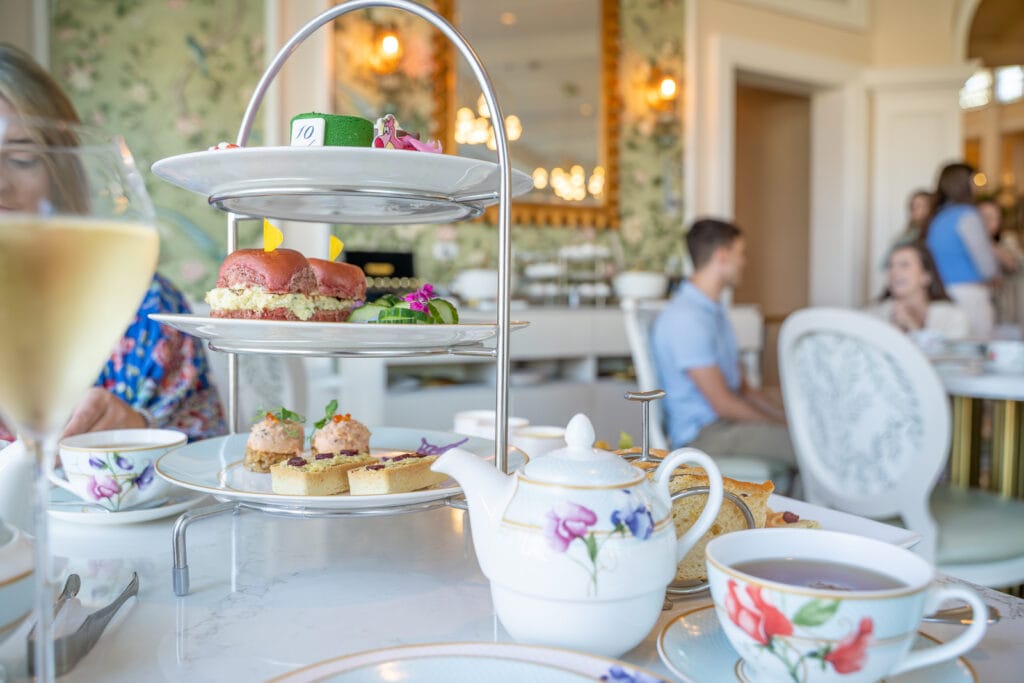 Three tiers of tea snacks at the Garden View Lounge Tea Experience. 