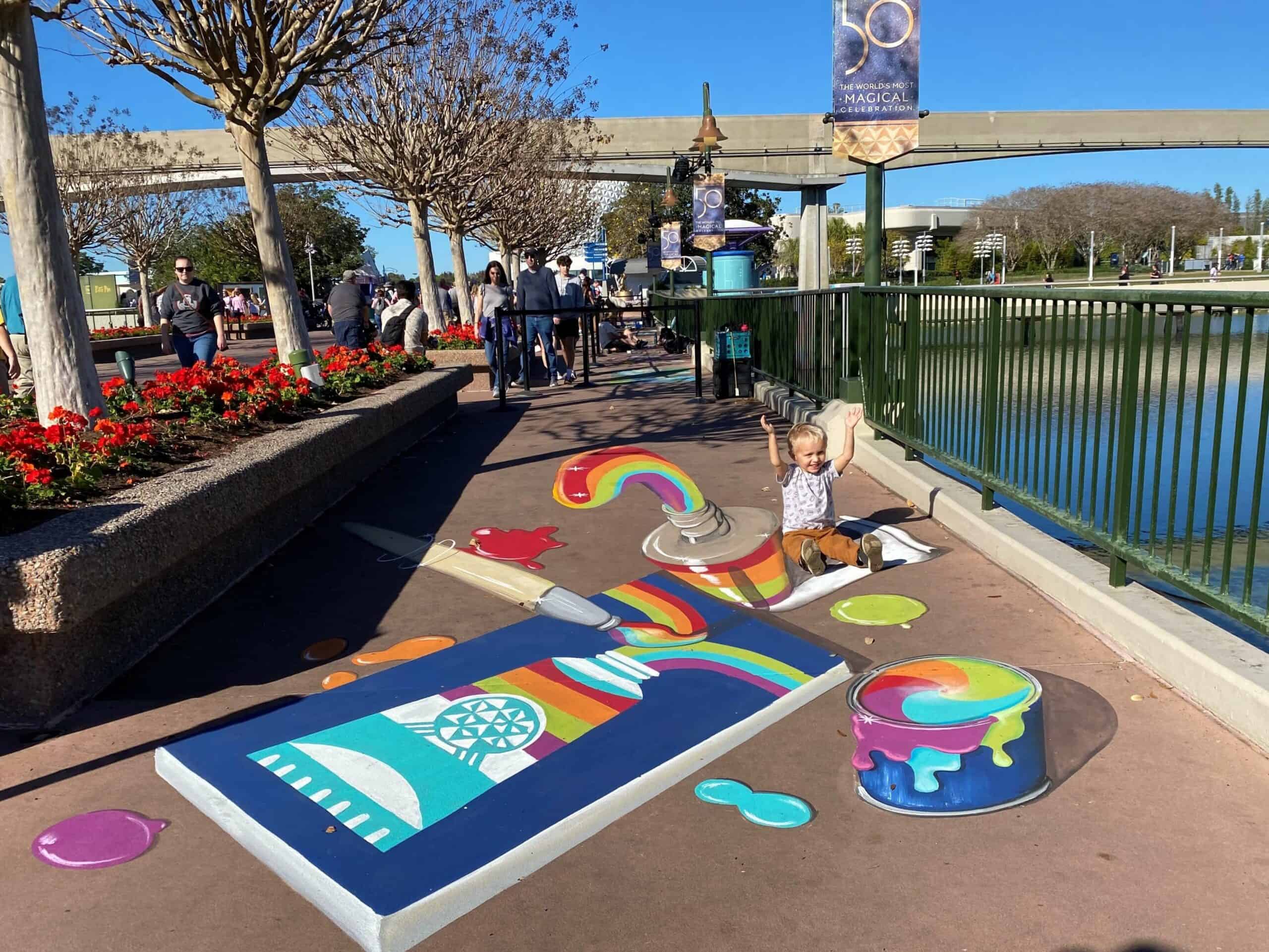 3D Chalk Art at Epcot is perfect for family photos