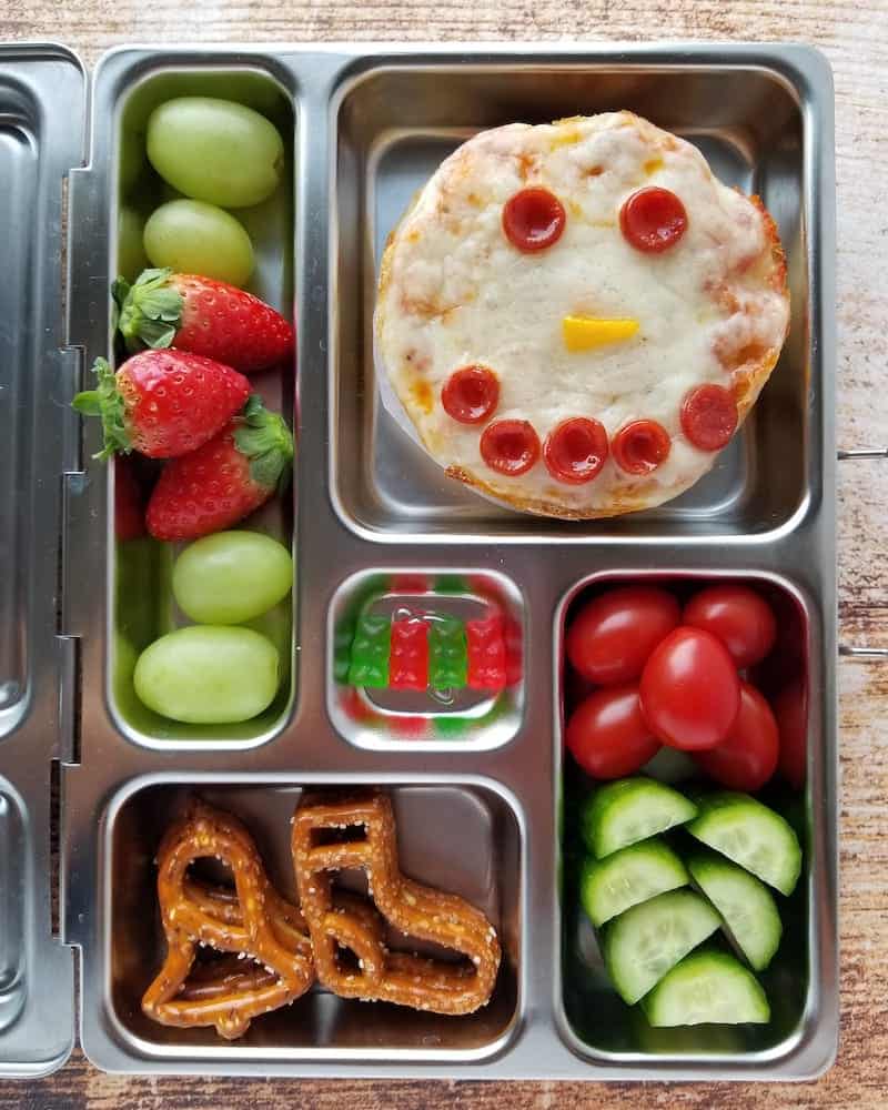 snowman pizza holiday lunch box ideas with @lunchboxmafia