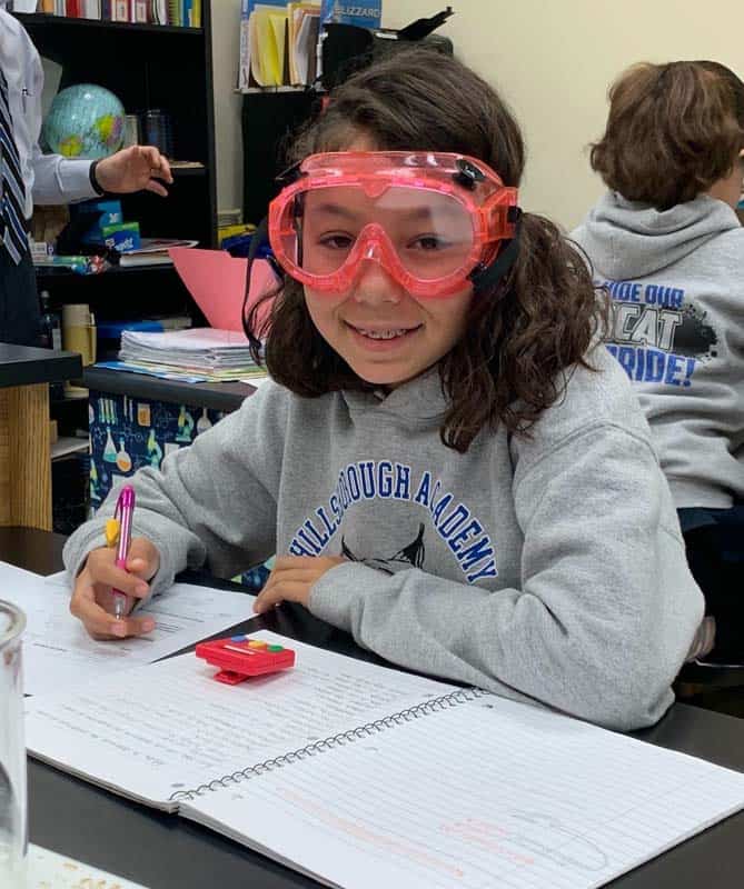 Hillsborough Academy of Math & Science student wearing science goggles