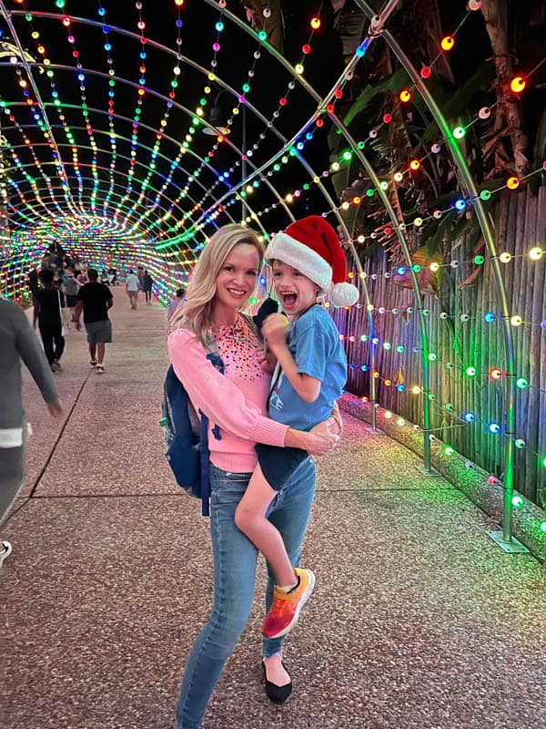 light tunnel at Busch Gardens Christmas Town