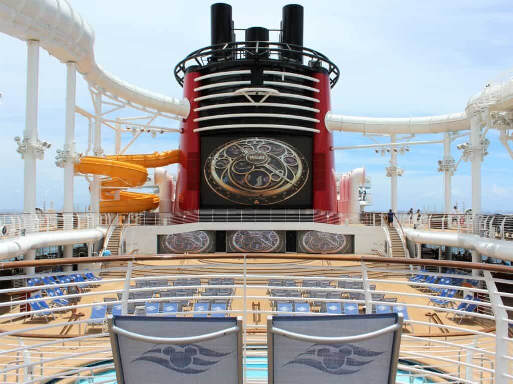 Tiered Pool Deck on Disney Wish with water slides