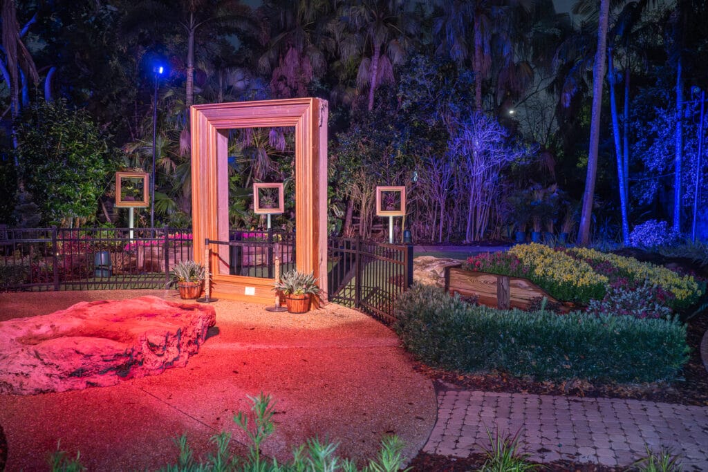 Garden display with plants in picture frames at the Busch Gardens Food, Wine and Garden Festival 2026.