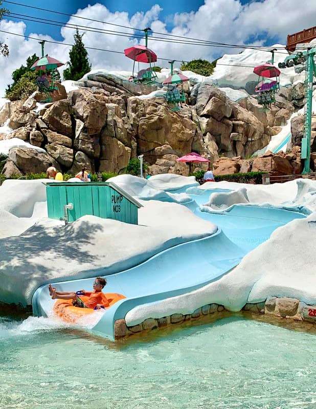 snow covered themed Kids Water Slides at Disney's Blizzard Beach 