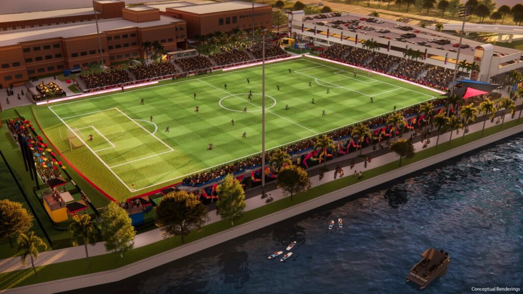Super League of Tampa Bay temporary stadium rendering at Blake High School