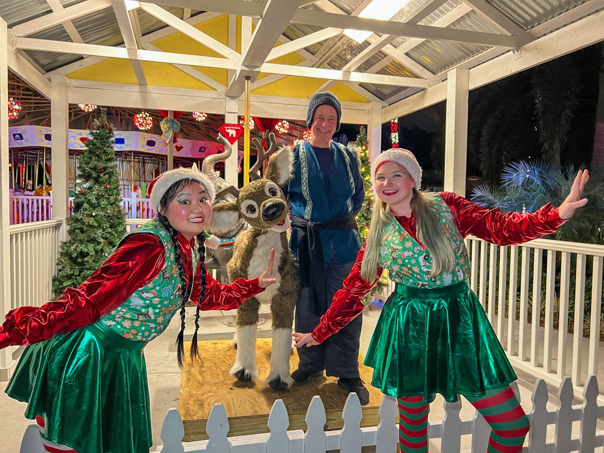 Randolph the Reindeer and elves at ZooTampa Christmas in the Wild