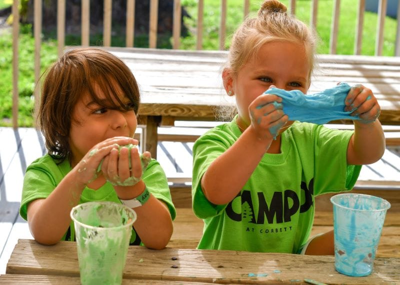 Half-day camps at Corbett Prep kids with slime