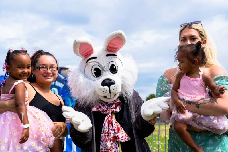 Easter Bunny with two mothers and their kids