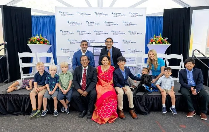St. Joseph’s Children’s Hospital Pagidipati Family donation Group photo with pediatric patients