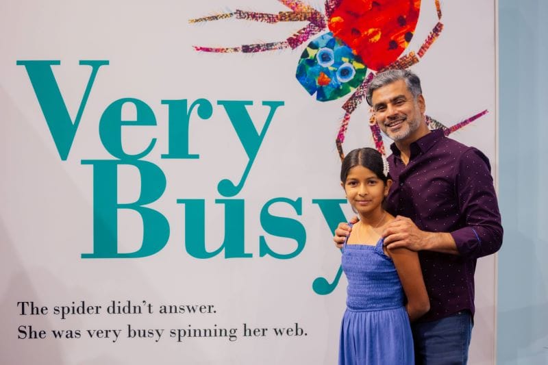 Bharat Chhabria with his daughter at the Very Eric Carle exhibit