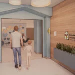 Rendering of the entrance of new Ronald McDonald House at St. Joseph's Women's Hospital.