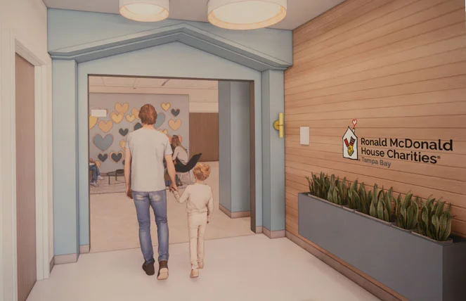 Rendering of the entrance of new Ronald McDonald House at St. Joseph's Women's Hospital.