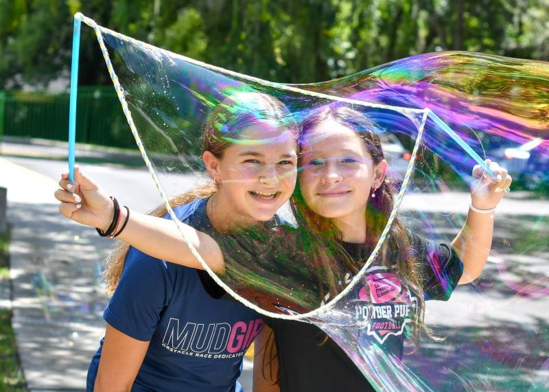 Corbett Prep students with giant bubbles