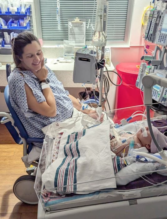 Baby Adrian with his Mom following pediatric heart surgery at St. Joseph's Hospital