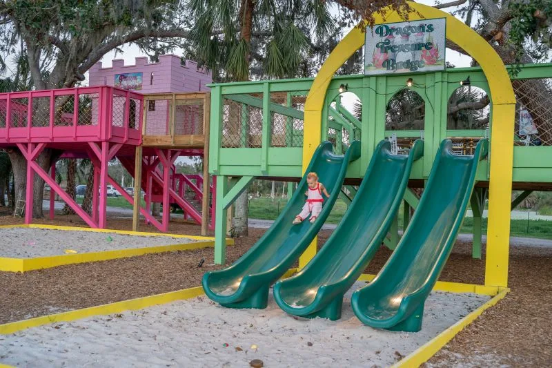 Playhouse slides at Ananda Farms