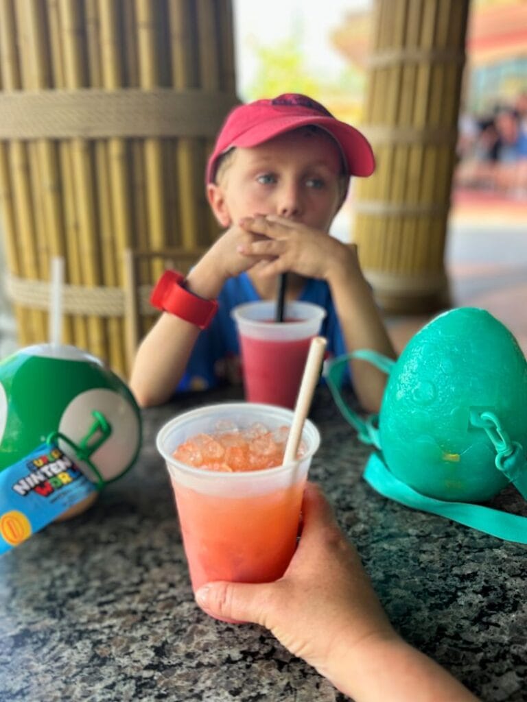 Mom and Son enjoy Mocktails at Celestiki Celestial Park Epic Universe