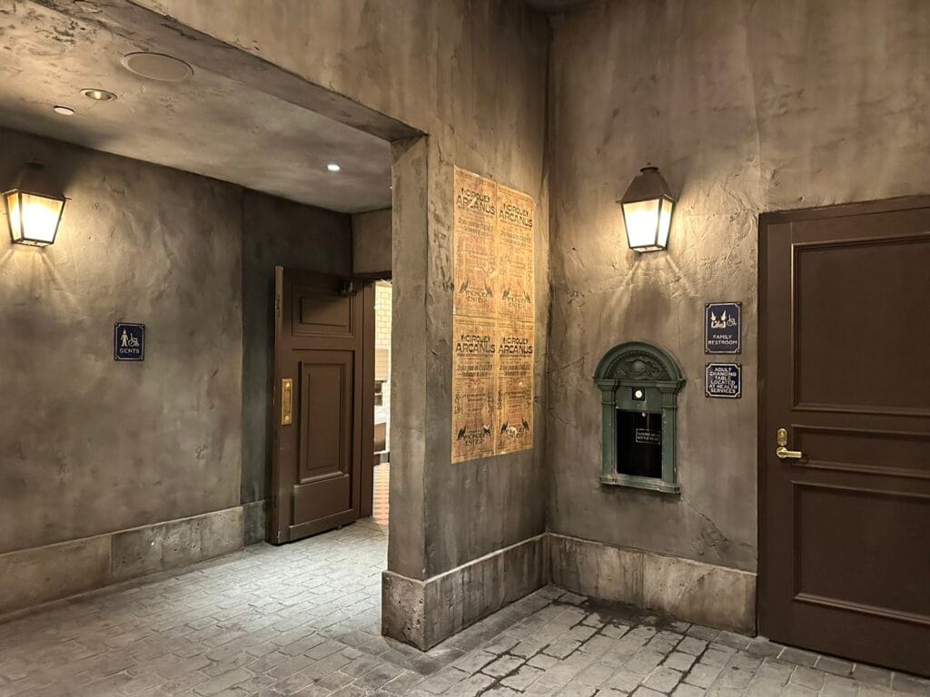 Wizarding World of Harry Potter Epic Universe family restroom at water bottle station - image by Dani Meyering