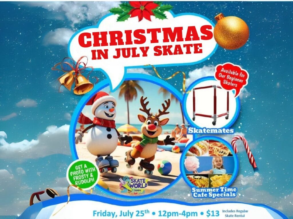 christmas in july graphic for skateworld tampa
