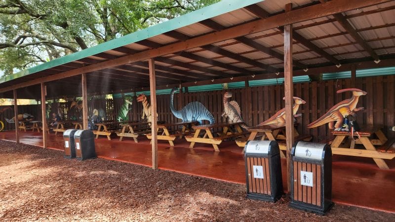 Shaded seating at Dinosaur World