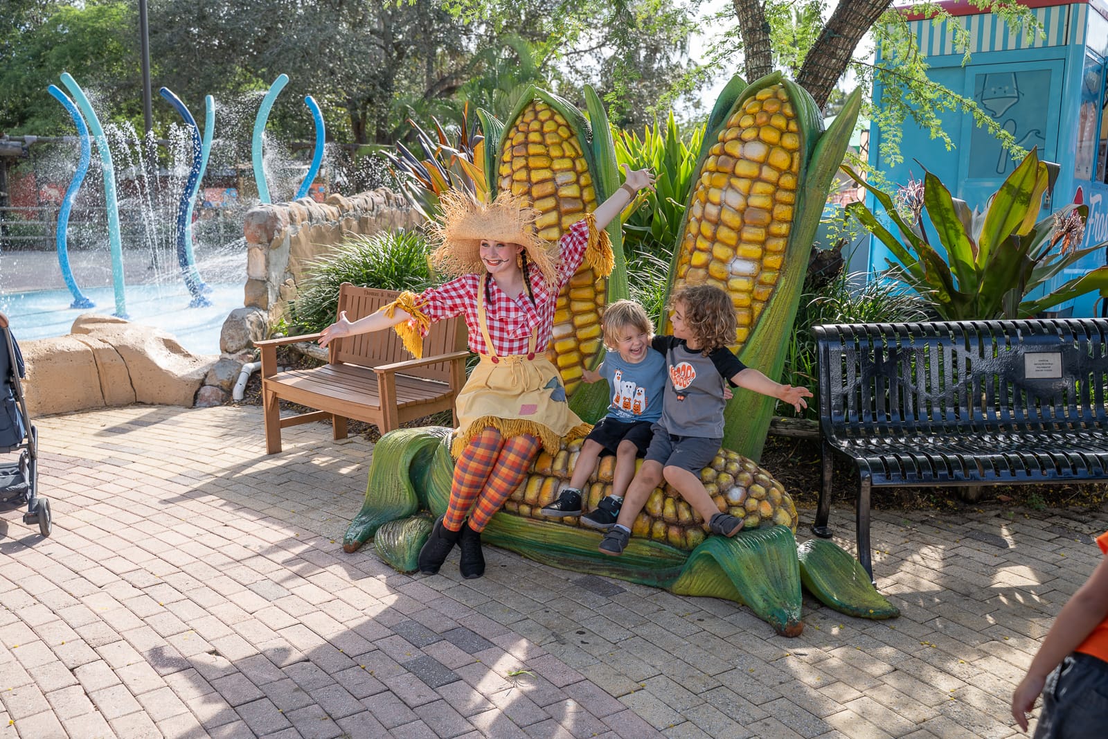 ZooTampa Creatures of the Night scarecrow and kids