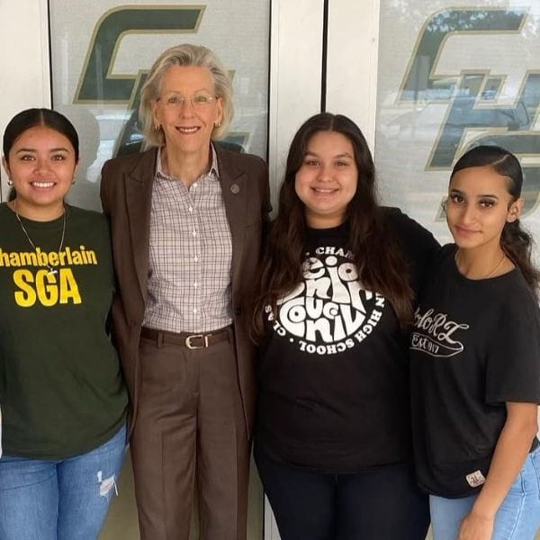 Female students with Tampa Mayor Jane Castor