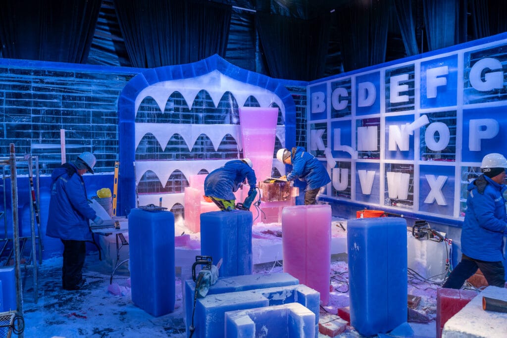 Gaylord Palms ICE artisans working on Rudolph scene