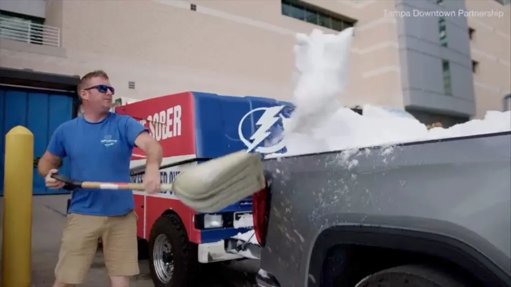Starter ice from Benchmark International Arena in Tampa to create the ice at Winter Village in downtown Tampa.