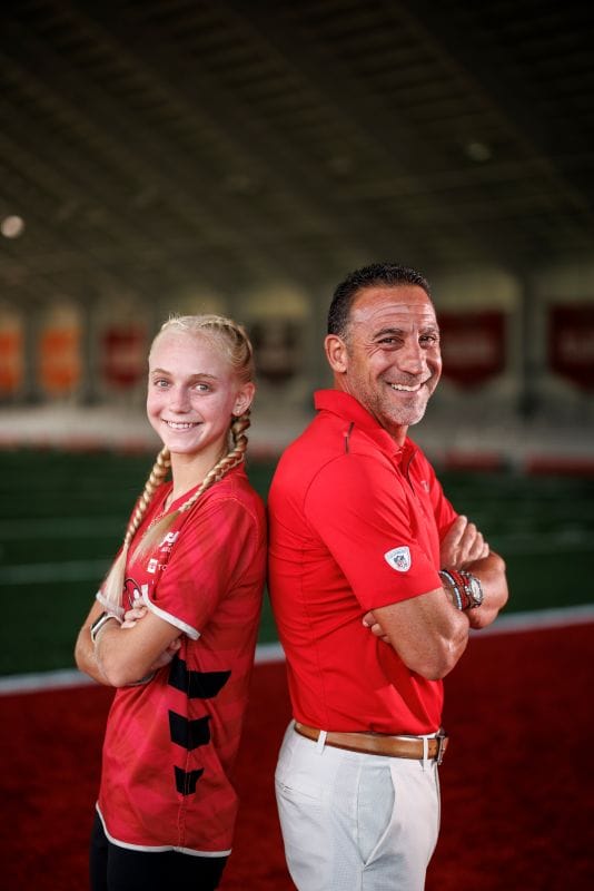 Emme and Martin Gramatica back-to-back inside the Bucs Indoor training facility