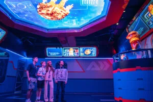 Backstreet Boys member Howie Dorough and family in the Briefing Room of Galacticoaster at LEGOLAND Florida Resort.