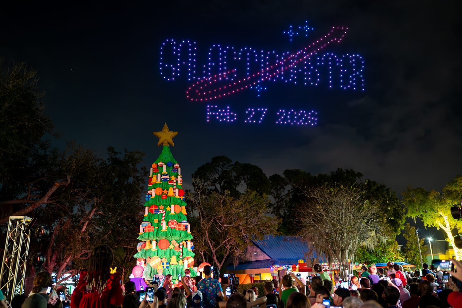 drones announcing opening date of Galacticoaster at LEGOLAND Florida Resort