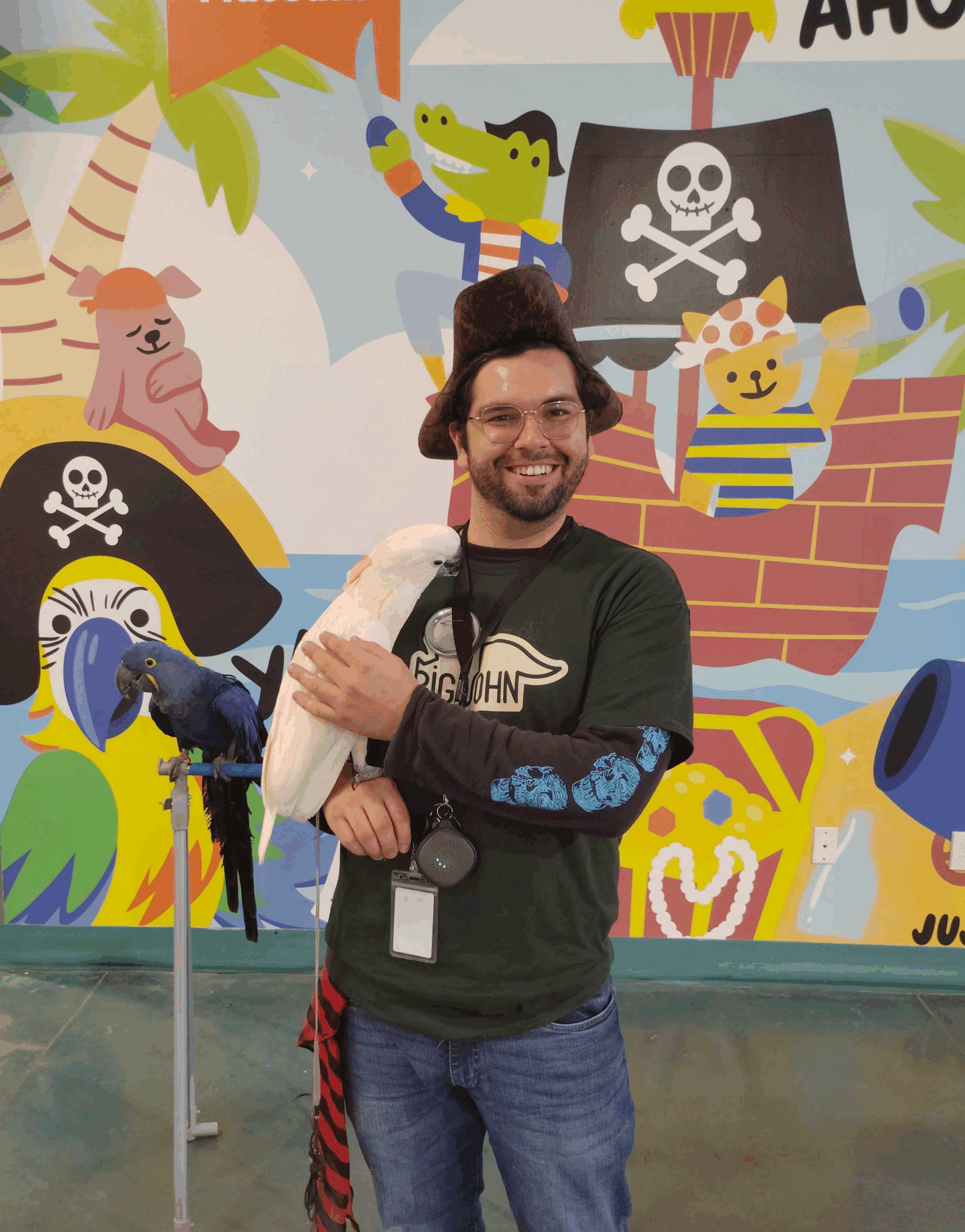 Parrots at Glazer Children's Museum in celebration of Gasparilla.