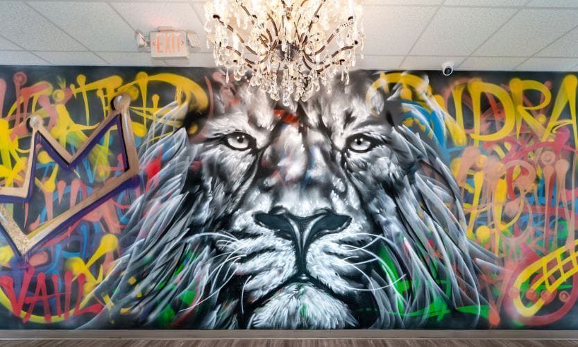 Imagine Orthodontic's colorful indoor mural featuring a lion