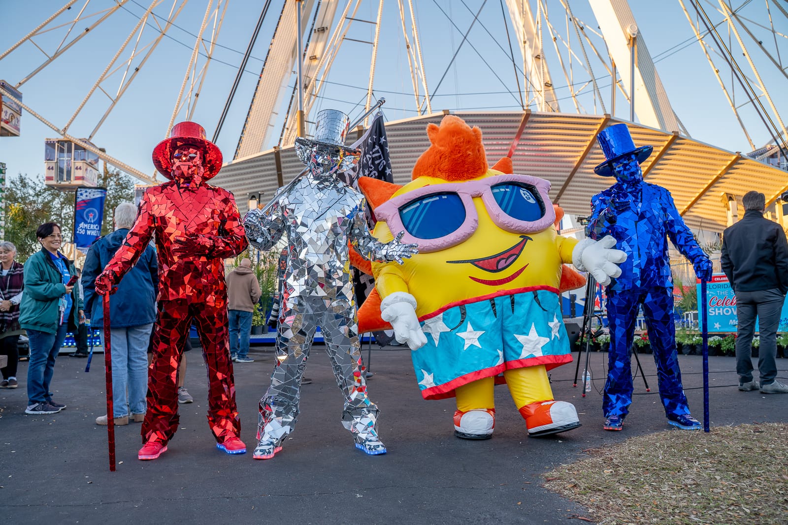 Florida State Fair mascot Sunny with the AmirrorCAN Men.