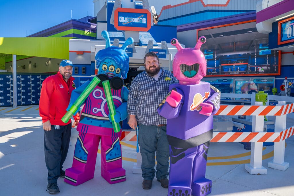 LEGOLAND Florida's Ryan Wood and Blake Boyter with Alien Dancer and Space Creature.