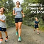 Mom running with her kids along a trail