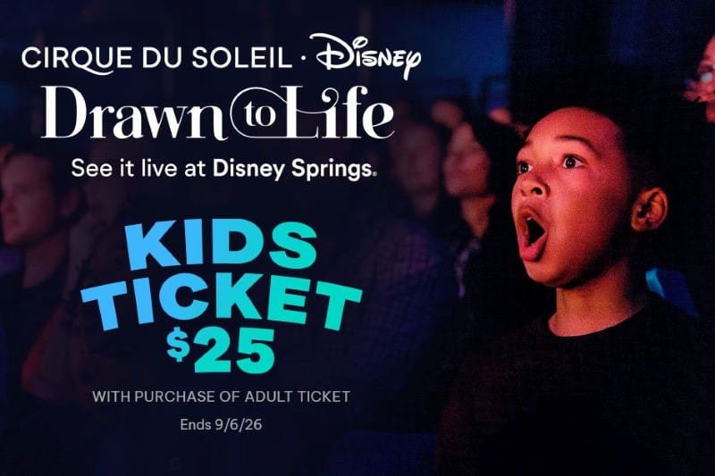 boy looking on in awe at Cirque du Soleil Drawn to Life at Disney Springs