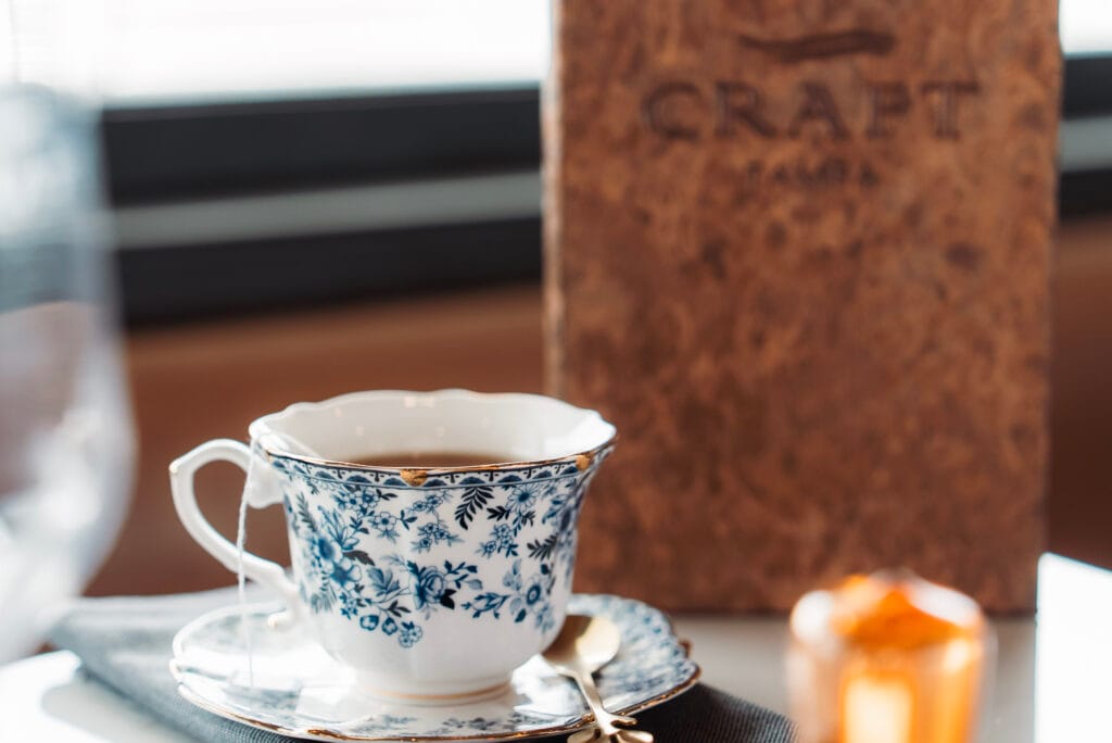 Afternoon Tea on Craft in Tampa. Tea cup with Craft menu.