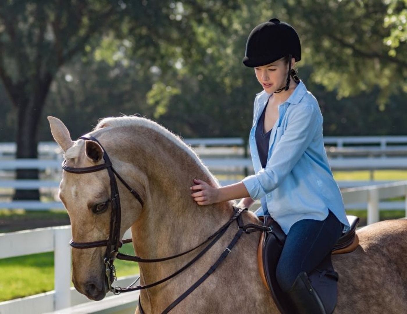 A young girl riding a horse at West Coast Morgans