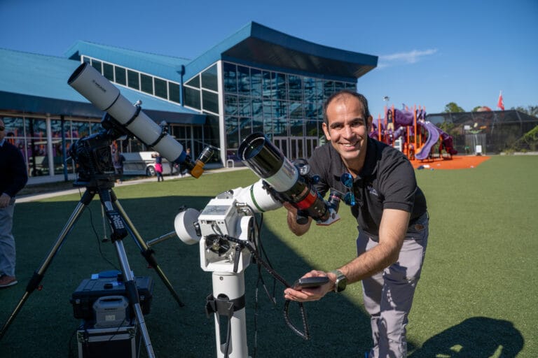 José Cotayo, MOSI's education specialist with a sun telescope