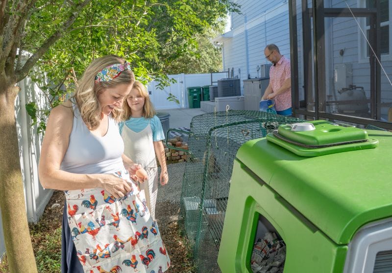 Kim Hartney collecting eggs from the Chicken coop
