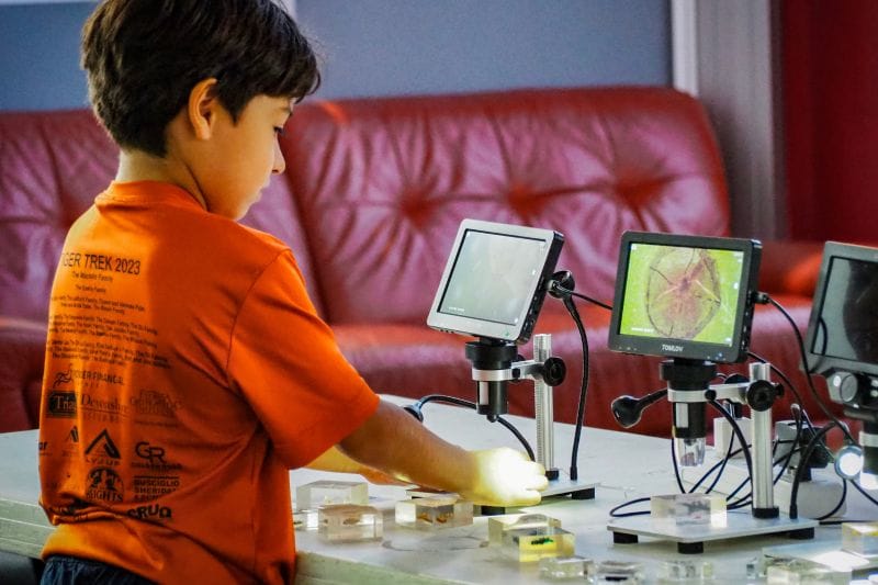 MOSI student playing with robots
