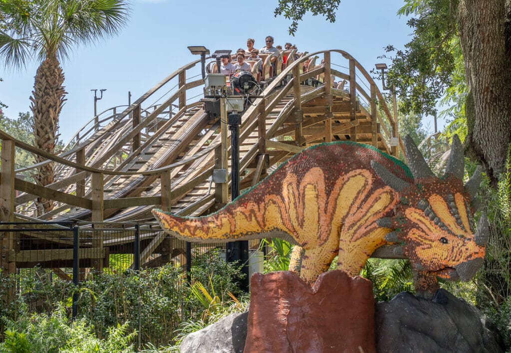 Some of the first guests experiencing the reopening of the rebuilt Coastersaurus at LEGOLAND Florida Resort. Photo by Laura Byrne.