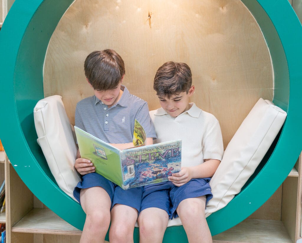 The Strollo boys reading in Corbett Prep's recently renovated library.