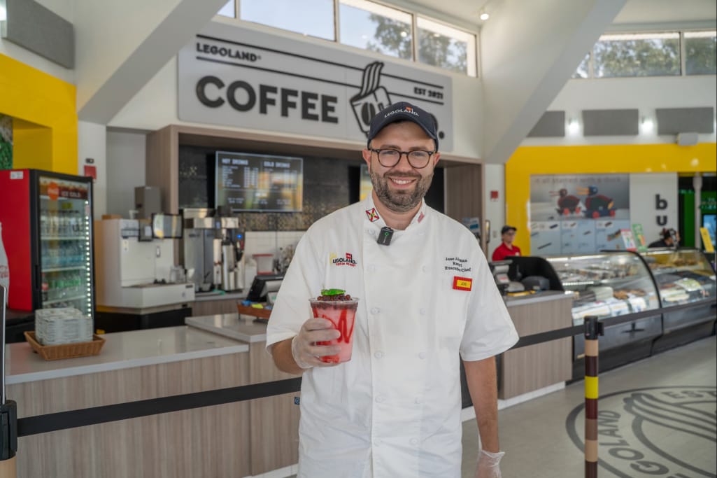 LEGOLAND Florida Resort executive chef José Alemán holding the Spider Lady Lemonade. Photo by Laura Byrne.